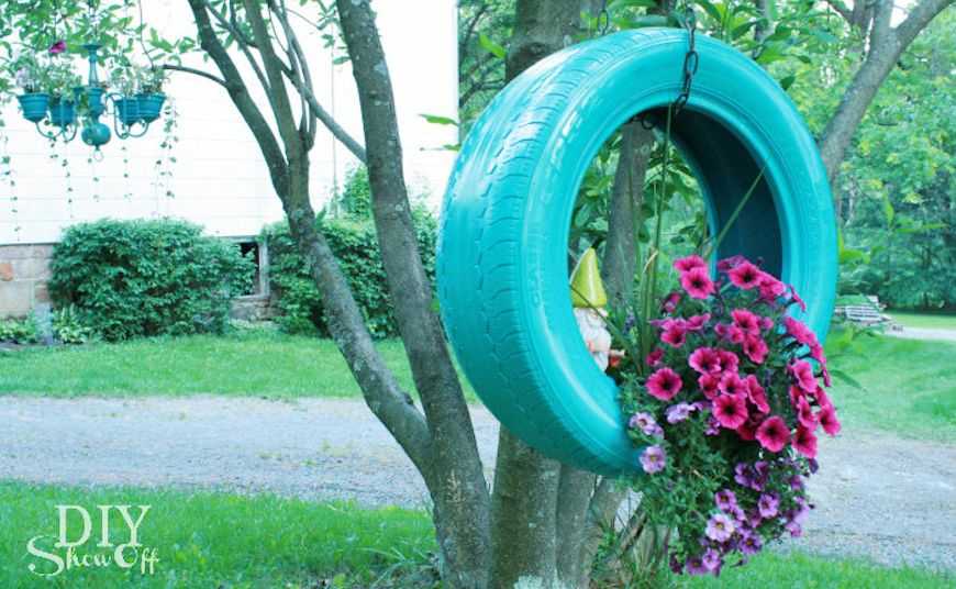 upcycled tire planter