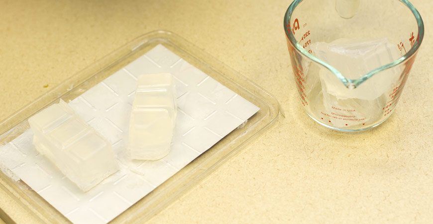 Divide up your glycerin soap base and place in in a liquid measuring cup. 