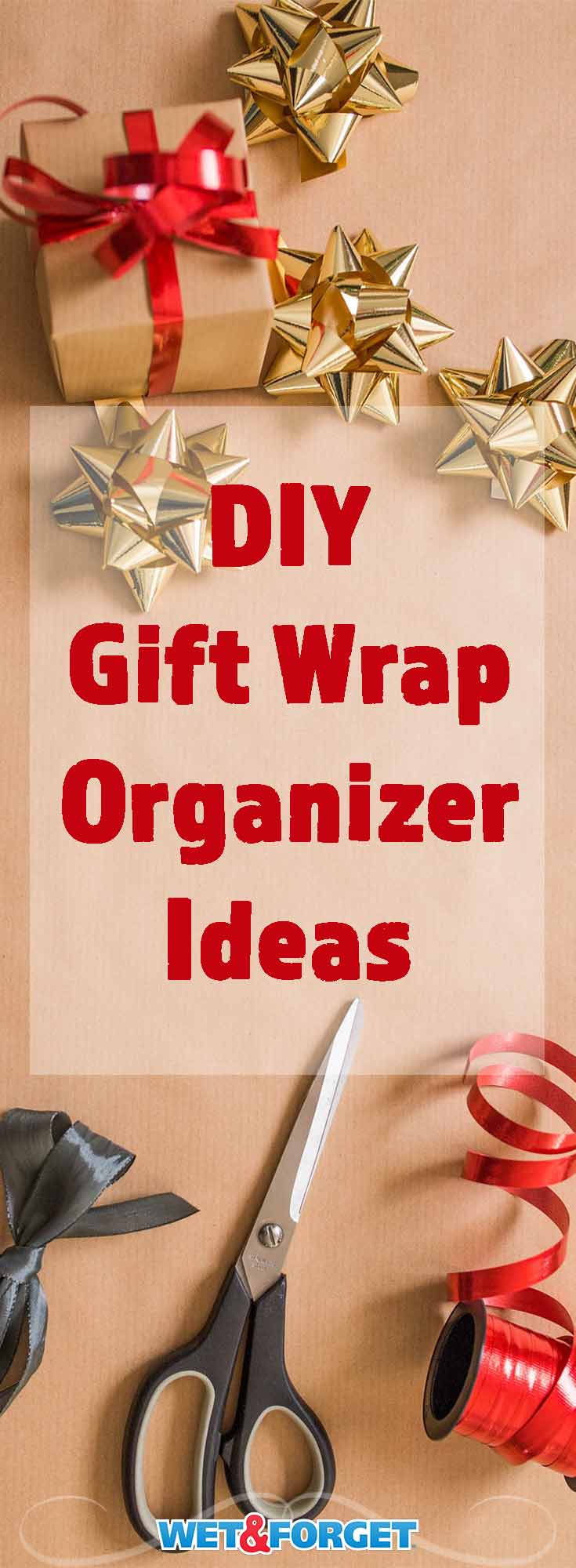 Organize your gift wrap, bags, ribbons and more with these easy DIY ideas!