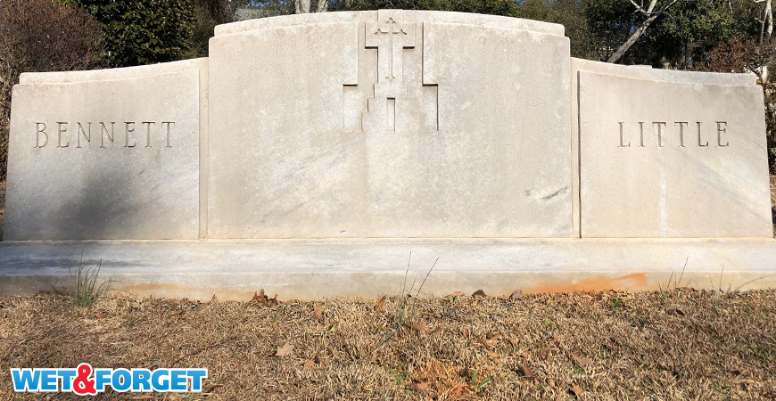 Wet & Forget cleans headstones safely